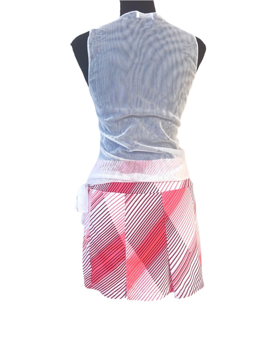360 ~ Pink and White Athletic Geometric Striped Tennis Skirt/Skort - Picture 4 of 8